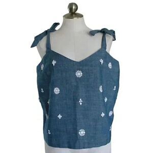 J. Crew Women's Blue Cotton Chambray Decorative Accents Tank Top